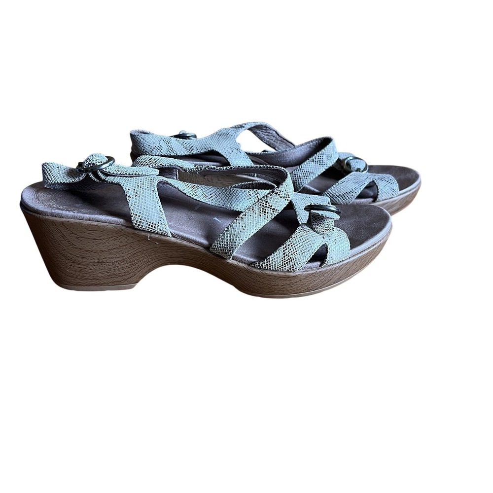 Dansko‎ Julie Sandals Taupe Snake Size 41 Criss-Cross Strappy Wedge Clog Leather